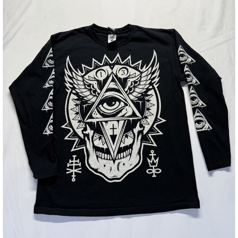 Graphic Long Sleeve T Shirt Eye‎ Pyramid Skull Gothic Streetwear M